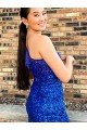 One Shoulder Sleeveless Short Velvet Sequin Royal Blue Prom Dress Essex