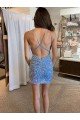 V-Neck Sleeveless Short Velvet Sequin Prom Dress with Straps Essex