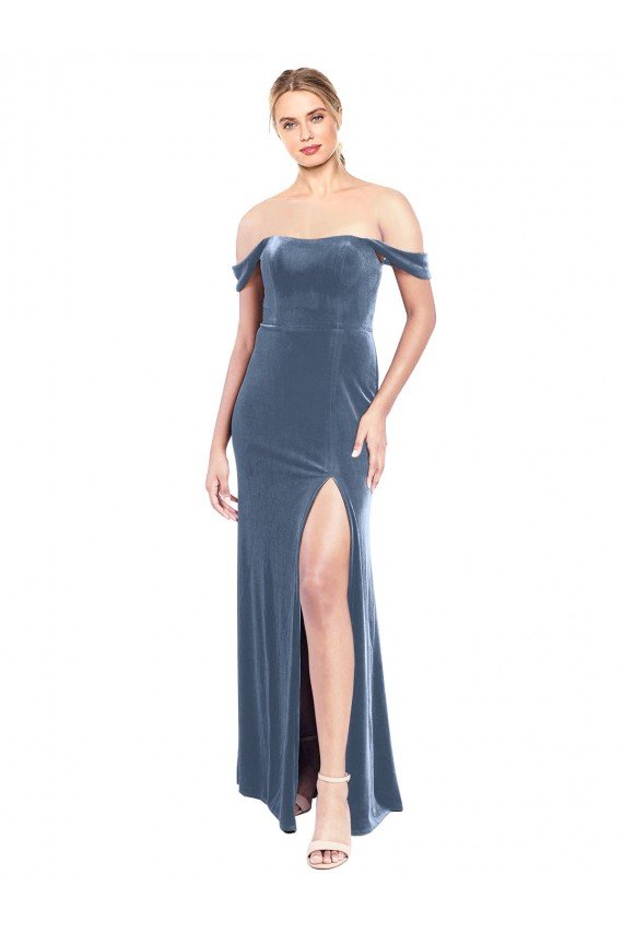 Draped Sleeves Wide Scoop Neck Off the Shoulder Velvet Bridesmaid Dress / Prom Dress Essex