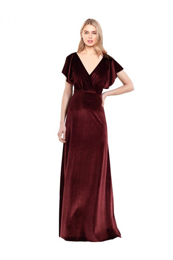 Flutter Sleeves Open Back Long Velvet Bridesmaid Dress / Prom Dress Essex
