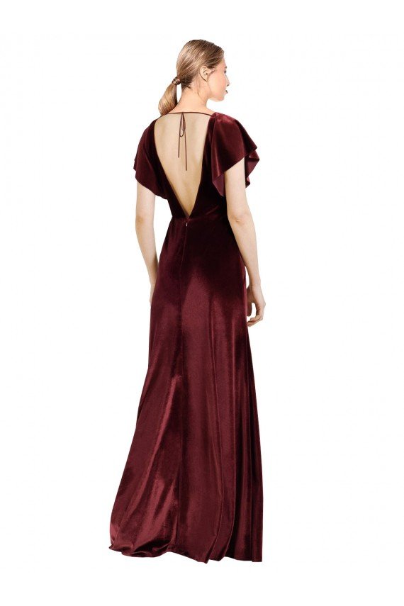 Flutter Sleeves Open Back Long Velvet Bridesmaid Dress / Prom Dress Essex
