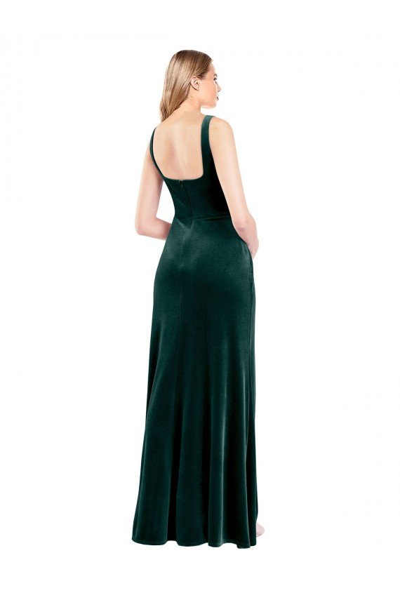 Square Neck Full Length Velvet Bridesmaid Dress / Prom Dress with Side Slit Essex