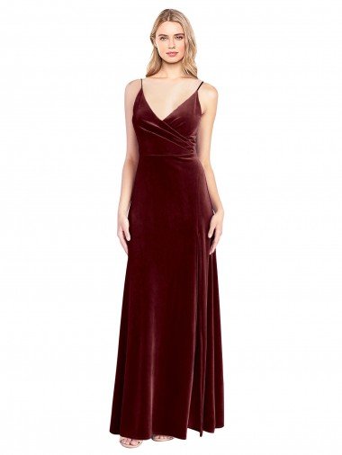 Faux Surplice Neckline Slim A-Line Long Velvet Bridesmaid Dress / Prom Dress Essex