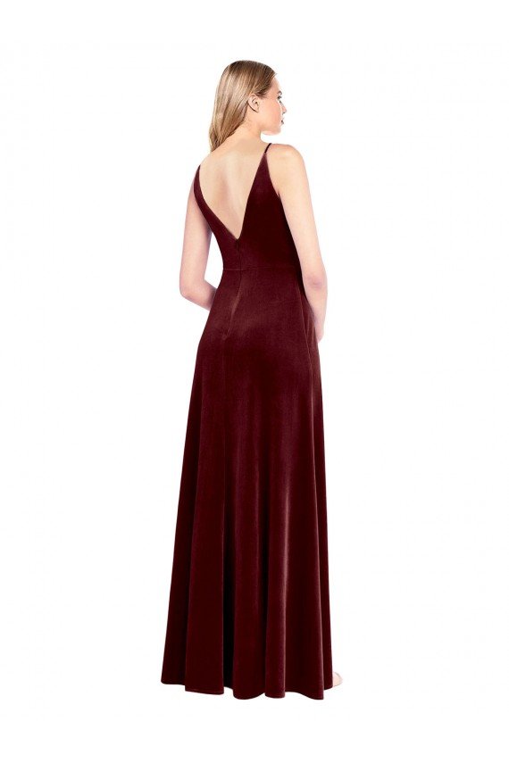 Faux Surplice Neckline Slim A-Line Long Velvet Bridesmaid Dress / Prom Dress Essex