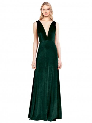Daring Deep V-Neck Long Full Length Formal Velvet Bridesmaid Dress / Prom Dress Essex