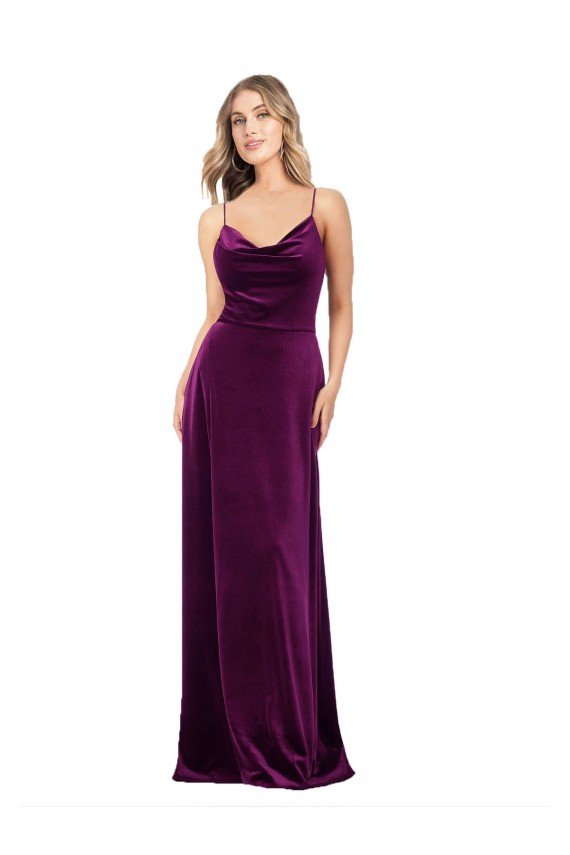 Draped Neckline Spaghetti Straps Formal Velvet Bridesmaid Dress / Prom Dress Essex