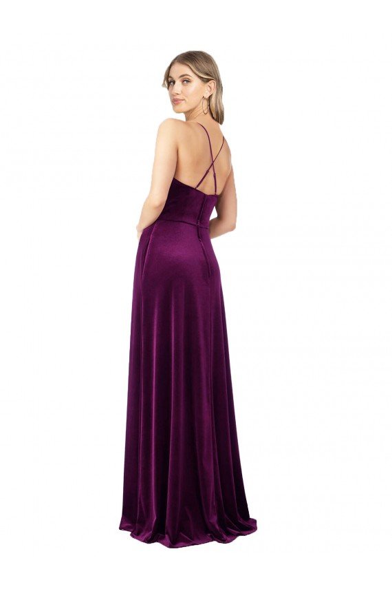 Draped Neckline Spaghetti Straps Formal Velvet Bridesmaid Dress / Prom Dress Essex