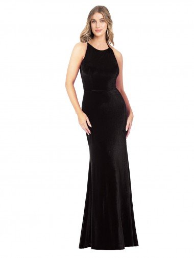 Vintage Velvet High Neck Formal Bridesmaid Dress / Prom Dress with Strappy Back Essex