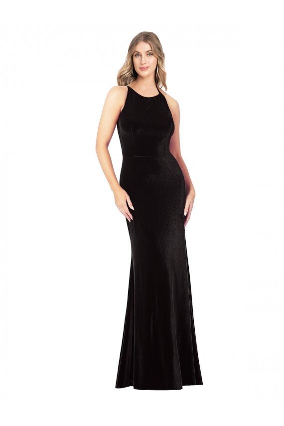 Vintage Velvet High Neck Formal Bridesmaid Dress / Prom Dress with Strappy Back Essex