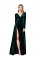 Deep V-Neck Long Sleeves Formal Velvet Bridesmaid Dress / Prom Dress with High Side Split Essex