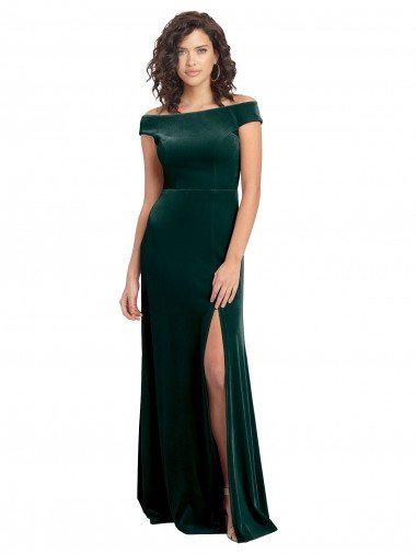 Floor Length Cap Sleeves Long Formal Velvet Bridesmaid Dress / Prom Dress with High Side Slit Essex