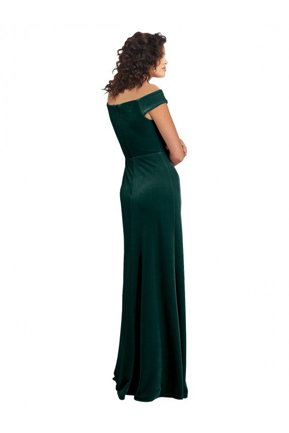 Floor Length Cap Sleeves Long Formal Velvet Bridesmaid Dress / Prom Dress with High Side Slit Essex