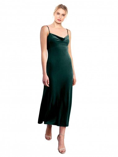 Midi Cocktail Length Cowl Neck Velvet Slip Bridesmaid Dress / Prom Dress Essex
