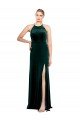 Long Jewel Neck Full Length Velvet Bridesmaid Dress / Prom Dress with Side Slit Essex