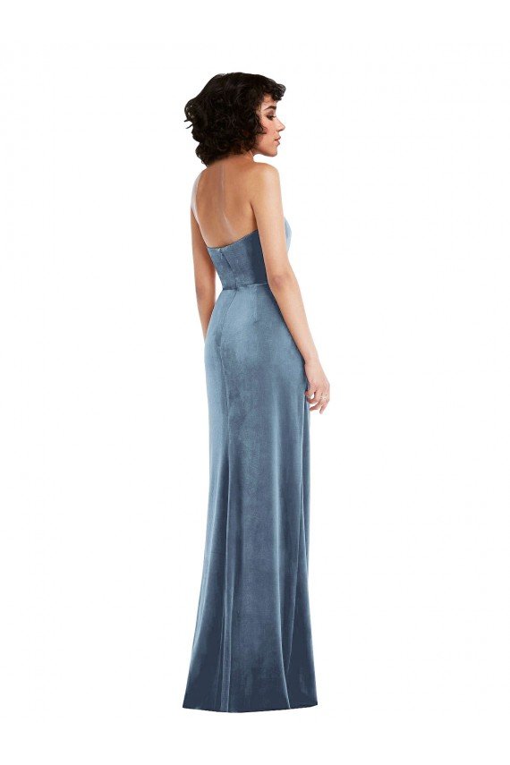 Strapless Formal Velvet Maxi Bridesmaid Dress / Prom Dress with Draped Skirt Essex