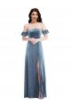 Ruffle Sleeve Off the Shoulder Velvet Maxi Bridesmaid Dress / Prom Dress Essex