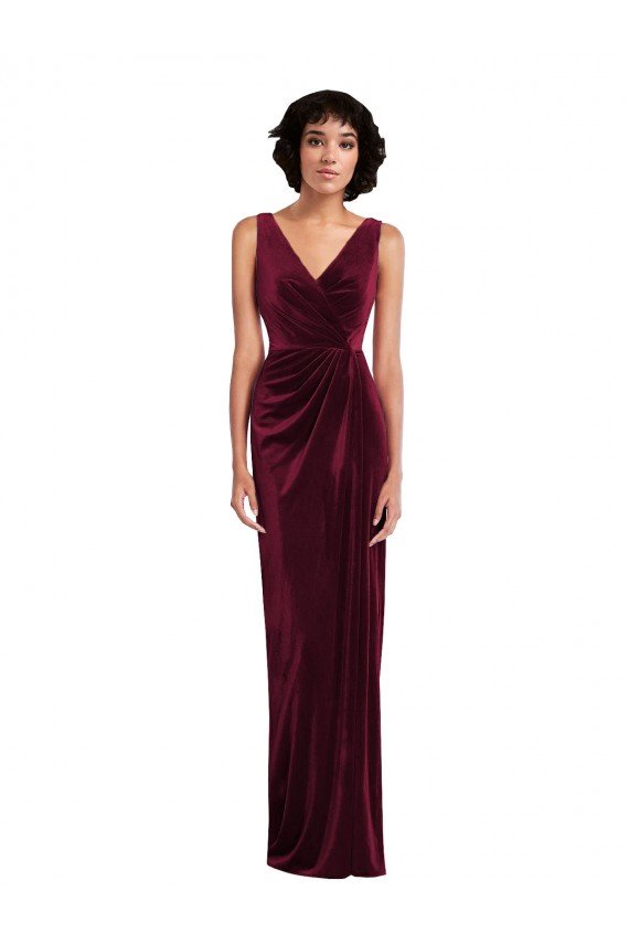 Draped Skirt Faux Wrap Velvet Maxi Bridesmaid Dress / Prom Dress Essex