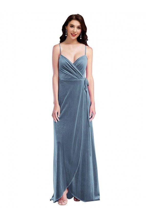 Velvet Wrap Maxi Bridesmaid Dress / Prom Dress with Pockets Essex