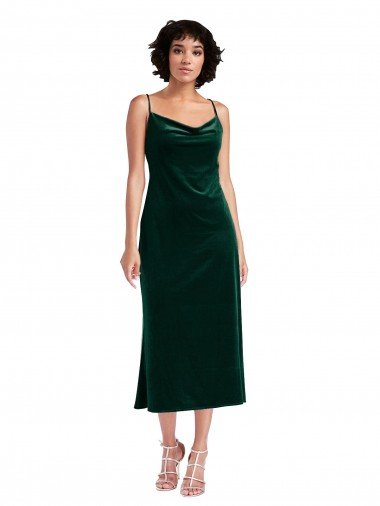 Midi Length Cowl Neck Formal Velvet Short Cocktail Slip Bridesmaid Dress / Prom Dress Essex