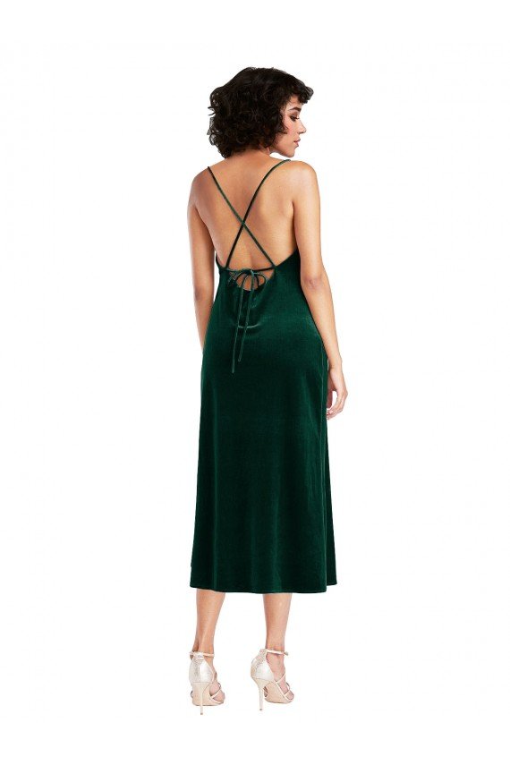 Midi Length Cowl Neck Formal Velvet Short Cocktail Slip Bridesmaid Dress / Prom Dress Essex