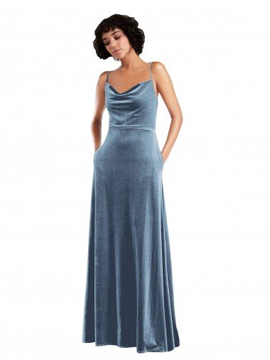 Sleek Cowl Neck Velvet Maxi Bridesmaid Dress / Prom Dress with Pockets Essex