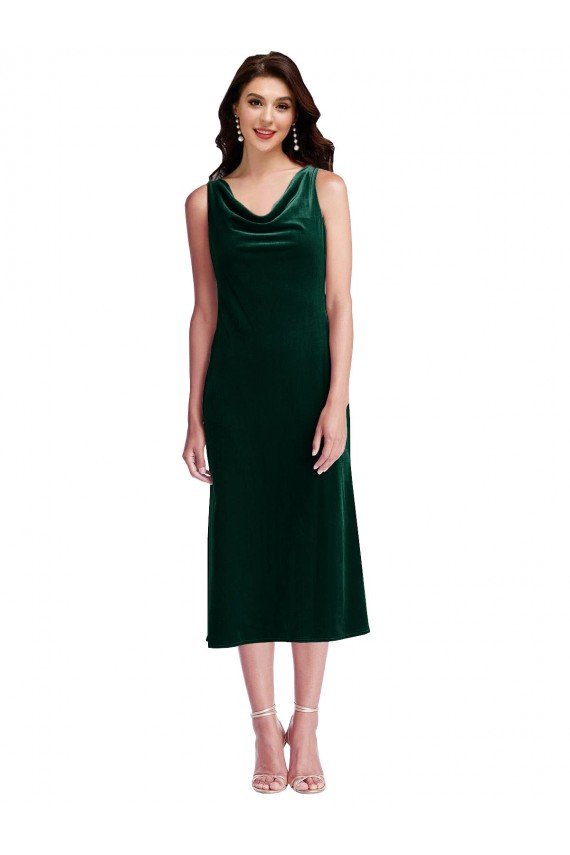 Cowl Neck Velvet Midi Cocktail Length Bridesmaid Dress / Prom Dress Essex