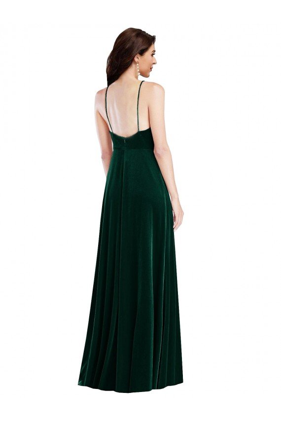 Velvet Halter Maxi Bridesmaid Dress / Prom Dress with Pockets & Front Slit Essex