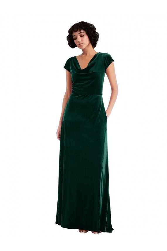 Cowl Neck Cap Sleeve Velvet Maxi Bridesmaid Dress / Prom Dress with Pockets Essex