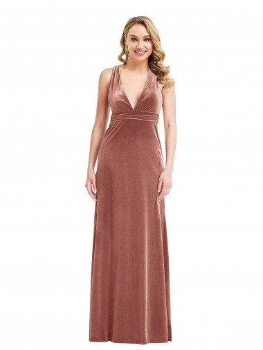 Plunging Neckline Formal Velvet Maxi Bridesmaid Dress / Prom Dress with Criss Cross Open Back Essex