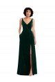 Floor Length Velvet Maxi Bridesmaid Dress / Prom Dress with Shirred Bodice and Front Slit Essex