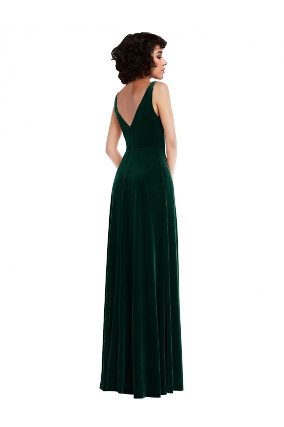 Floor Length Velvet Maxi Bridesmaid Dress / Prom Dress with Shirred Bodice and Front Slit Essex