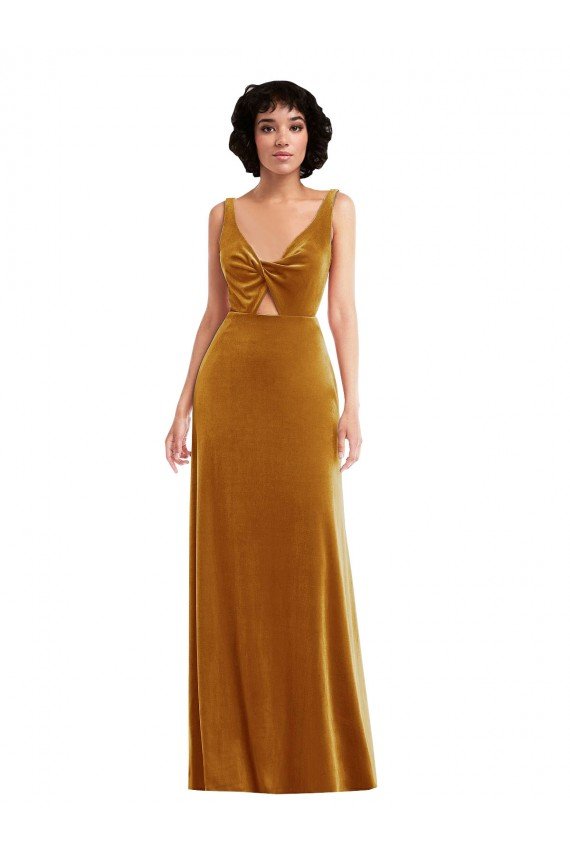 Twist Front Cutout Velvet Maxi Bridesmaid Dress / Prom Dress with Pockets Essex
