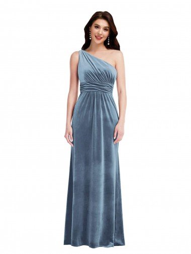 One Shoulder Draped Velvet Maxi Bridesmaid Dress / Prom Dress Essex