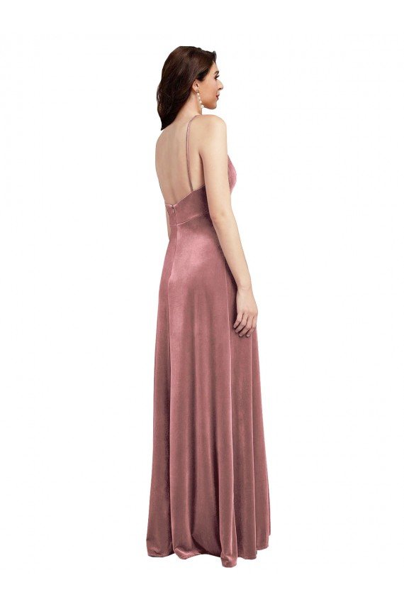 Low Scoop Back Long V-Neck Formal Velvet Slip Bridesmaid Dress / Prom Dress Essex