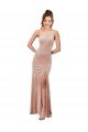 One Shoulder Formal Stretch Velvet Bridesmaid Dress / Prom Dress with Front Slit Essex