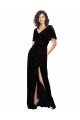 Split Sleeves V-Neck Floral Velvet Bridesmaid Dress with Front Slit Essex