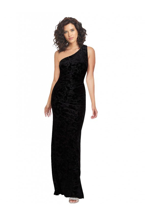 One Shoulder Long Sheath Sleeveless Floral Velvet Bridesmaid Dress Essex