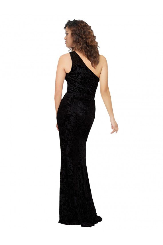 One Shoulder Long Sheath Sleeveless Floral Velvet Bridesmaid Dress Essex