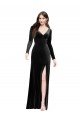 Long Sleeves Formal Velvet Bridesmaid Dress / Prom Dress with V-Neckline and Thigh Slit Essex
