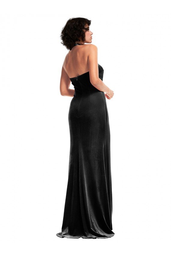 Empire Waist Formal Stretch Velvet Bridesmaid Dress / Prom Dress with Halter Strap Essex