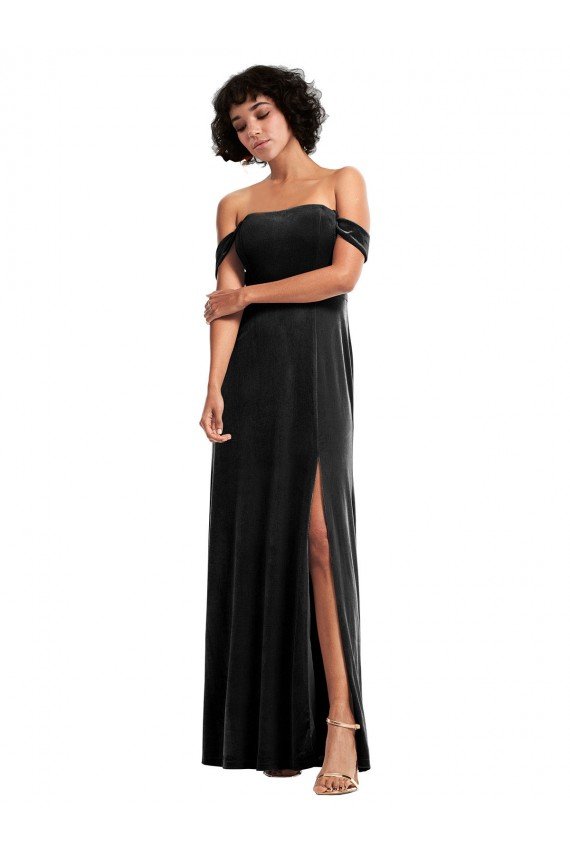 Off the Shoulder Drapped Sleeves Formal Stretch Velvet Bridesmaid Dress / Prom Dress Essex