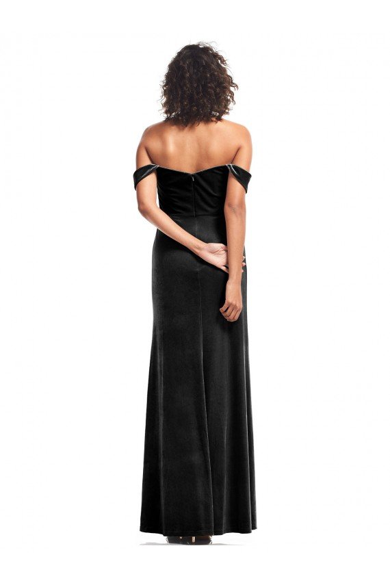 Off the Shoulder Drapped Sleeves Formal Stretch Velvet Bridesmaid Dress / Prom Dress Essex