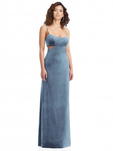 Spaghetti Strap Long Full Length Formal Velvet Maxi Bridesmaid Dress / Prom Dress Essex