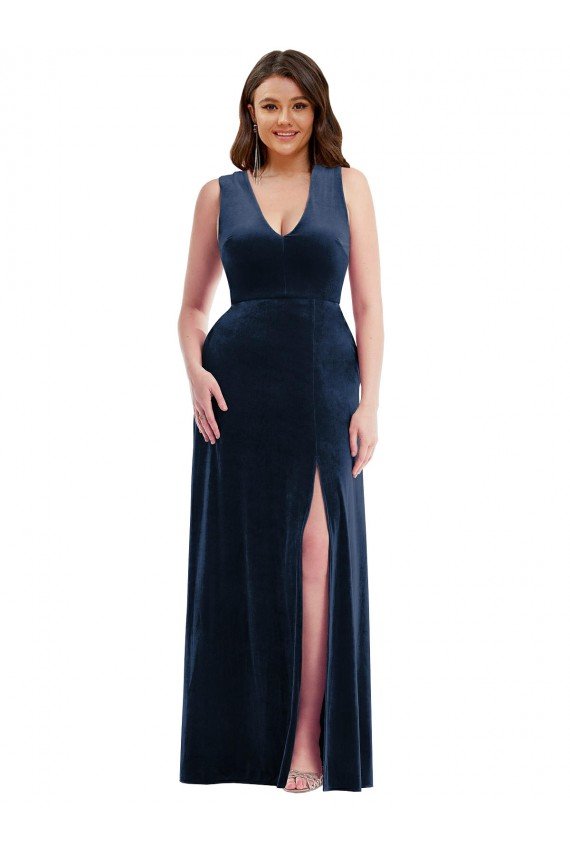 Deep V-Neck Sleeveless Formal Velvet Maxi Bridesmaid Dress / Prom Dress with Pockets Essex