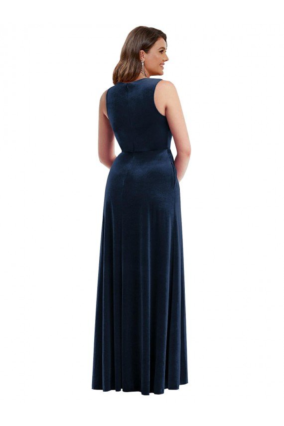 Deep V-Neck Sleeveless Formal Velvet Maxi Bridesmaid Dress / Prom Dress with Pockets Essex