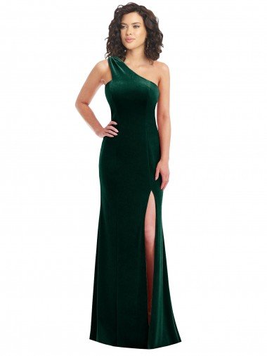 One Shoulder Velvet Trumpet Bridesmaid Dress / Prom Dress with Front Slit Essex
