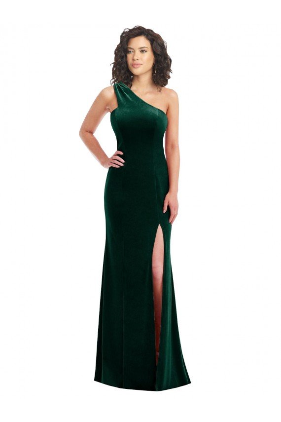 One Shoulder Velvet Trumpet Bridesmaid Dress / Prom Dress with Front Slit Essex