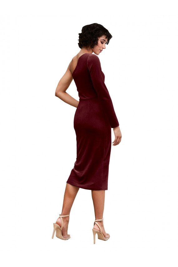 One Shoulder Fitted Short Midi Length Velvet Bridesmaid Dress / Prom Dress Essex