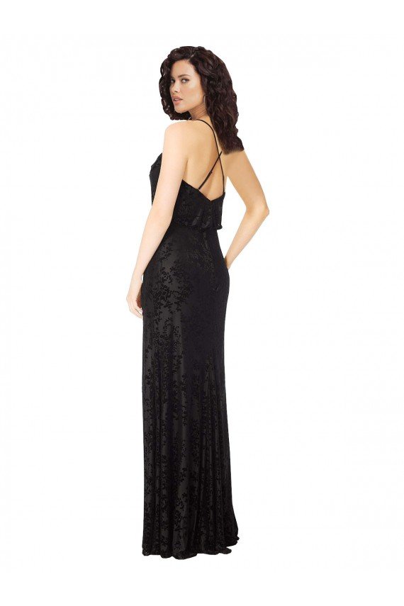 Floral Velvet Cowl Neck Bridesmaid Dress with Skirt Slit Essex