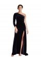 One Sleeve Long Formal Velvet Bridesmaid Dress / Prom Dress with Thigh High Split Essex